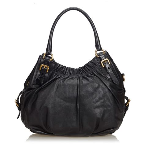 prada habo|Black Leather Hobo Bag .